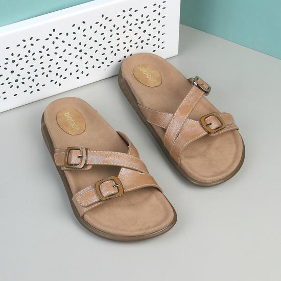 Biofoot Ladies Beige Casual Open Comfort Slides 